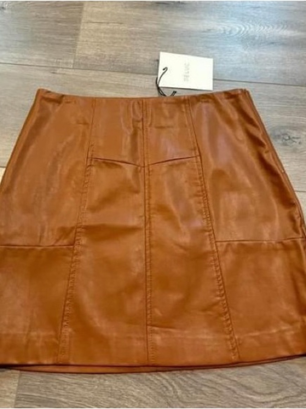 Women’s Faux Leather A-Line Skirt in Cognac, M, New